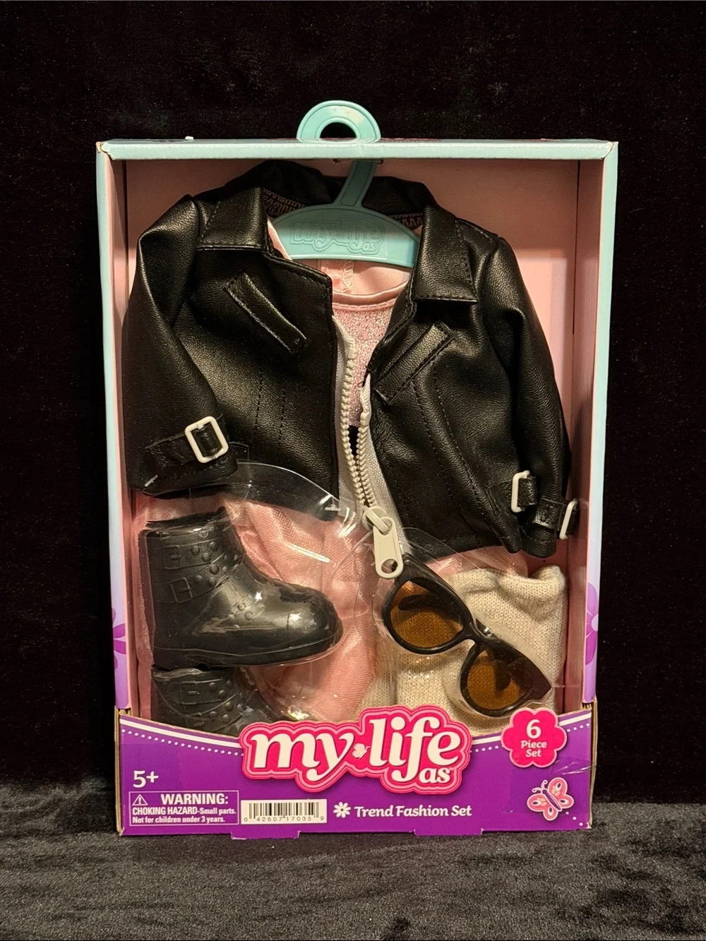 My Life as Trend Fashion Set Outfit for 18” Dolls Dress Jacket Boots Glasses Hat